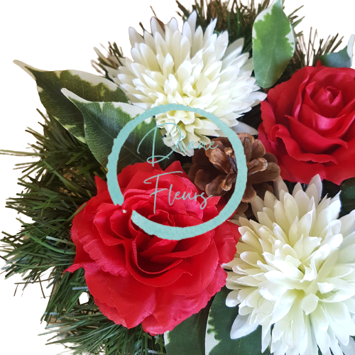 Aranžmán betonka umělé chryzantémy a růže & doplňky 28m x 16cm AS222