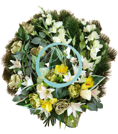 Smuteční věnec borovicový Exclusive Růže & Gladioly & Lilie & Orchideje a Doplňky Ø 85cm