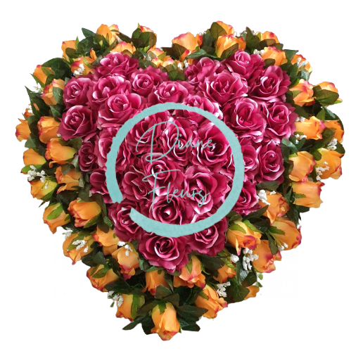 Krásny smútočný veniec "Srdce" z umelých ruží 55cm x 55cm