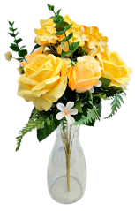 Buchet de trandafiri & hortensii x12 44cm flori artificiale galben