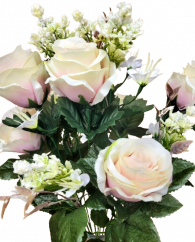 Ruža kytica x12 47cm krémová, fialová umelá