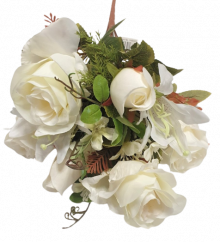 Buchet de Trandafiri & Crini x12 48cm Alb flori artificiale