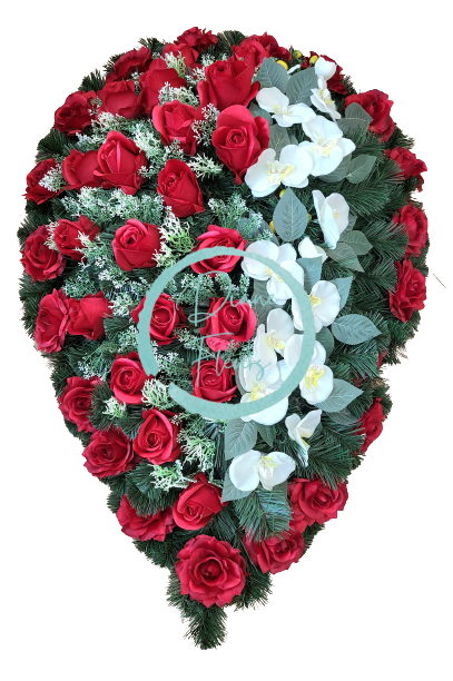 Pogrebni vijenac "Suza" od umjetnih ruža i orhideja 100cm x 65cm