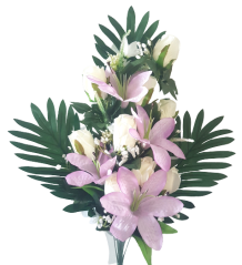 Bukiet róż i lilii x18 fioletowy, biały 62cm sztuczny