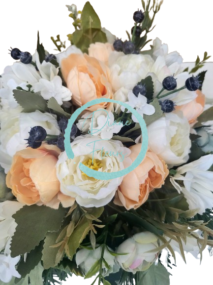 Composizione funebre in cemento con peonia artificiale e accessori 30 cm x 17 cm AS712