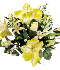 Alstromeria a Ruža kytica x13 kremová, zelená 33cm umelá