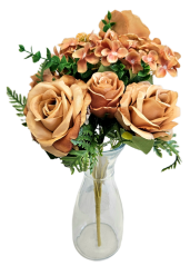 Buchet de trandafiri & hortensii x12 44cm flori artificiale maro