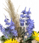 Sympathy arrangement made of artificial Sunflower, Marguerites, Lavender and Accessories 26cm x 22cm x 38cm