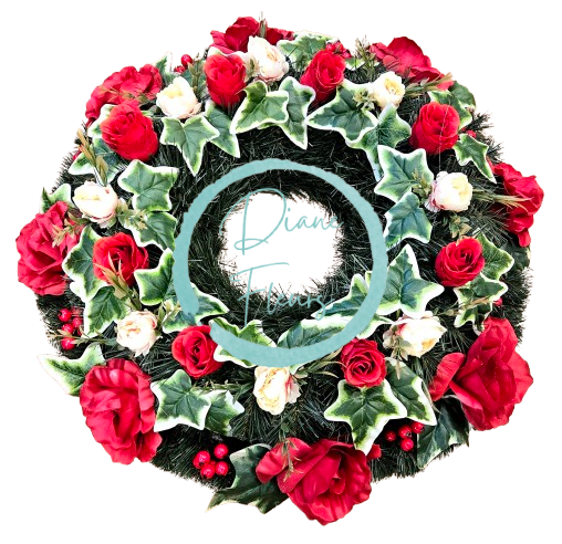Corona funebre di rose e peonie artificiali 60 cm AS903