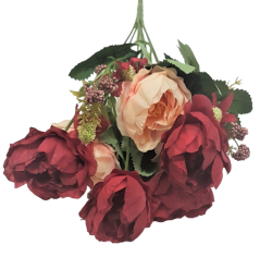 Buchet de bujori "7" 30cm Burgundy & Roz flori artificiale