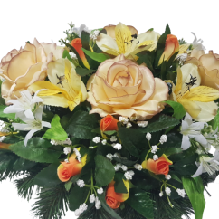Aranjament exclusive Trandafiri artificiali și Alstroemeria și accesorii 60cm x 30cm x 25cm