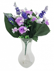 Artificial Roses and Lavenders Bouquet x13 34cm Purple & White