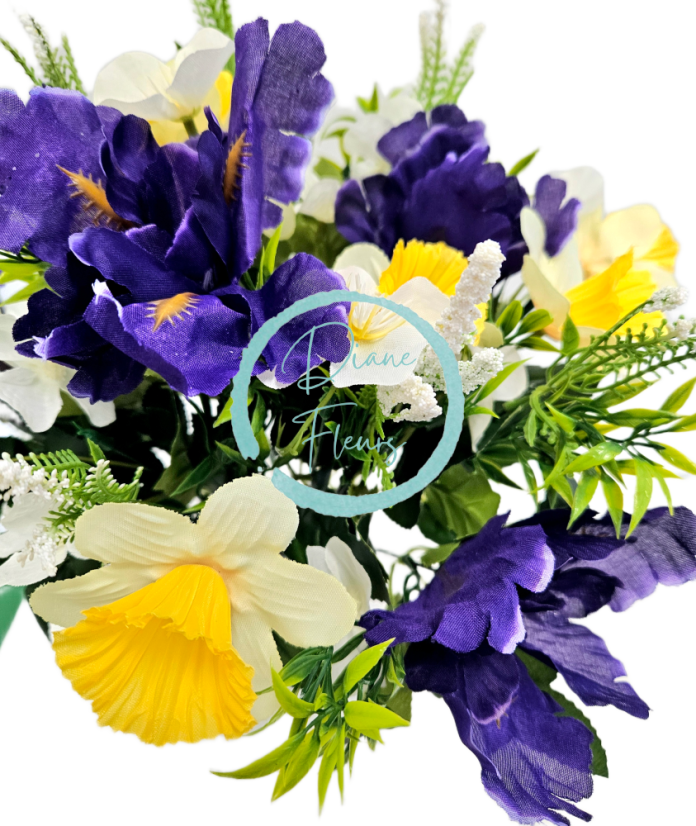 Artificial Narcissus, Iris bouquet 44cm Yellow, Purple, Cream