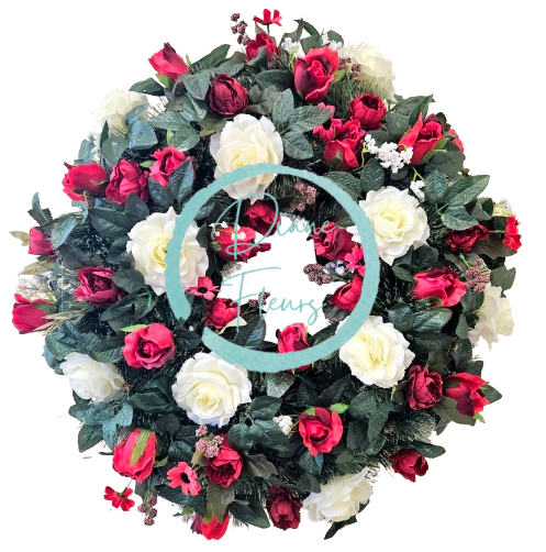 Luxusný smútočný veniec borovicový exclusive ruže a doplnky 65cm