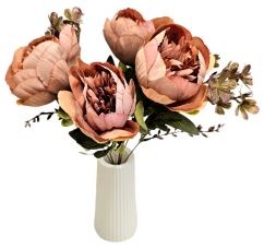 Pivoňky kytice 40cm umělá světle hnědá