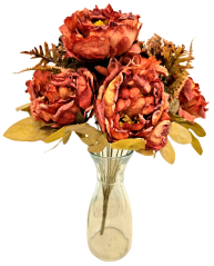 Mesterséges csokor bazsarózsa, hortenzia és kiegészítők 48cm narancs