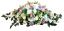 Nagy díszített betontál fenyőből  exclusive baszarozsa, rózsák, szarkalábok delphinium és kiegészítők 135cm x 50cm x 35cm AS1017-BPC