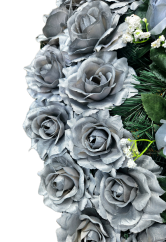 Coroana funerara „Inimă” din trandafiri 80cm x 80cm  flori artificiale lăcuit