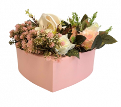 Flower Box Heart with mix of Artificial Flowers and accessories 33cm x 25cm x 12cm