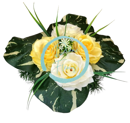 Sympathy arrangement made of artificial Roses and Accessories 28cm x 15cm