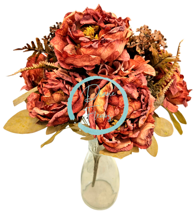 Изкуствен букет от божури, хортензии и аксесоари 48 см оранжево