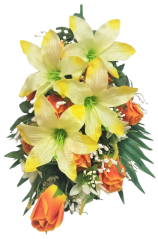 Růže a Lilie kytice x18 žlutá a oranžová 62cm umělá