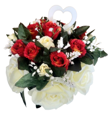Artificial Roses with a heart in flowerpot 28cm x 28cm