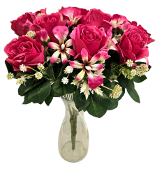 Velká umělá kytice růží 46cm červená
