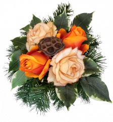 Sympathy arrangement made of artificial Roses and Accessories 25cm x 15cm