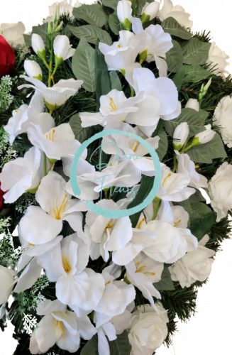 Coroana funerara „Inimă” din trandafiri si gladiole 80cm x 80cm