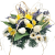 Trauergesteck aus künstliche Tulpen, Narzissen, Gänseblümchen, Lavendel und Accessoires 36cm x 26cm