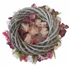 Wicker wreath decorated with Artificial Roses and Hydrangeas Ø 30cm