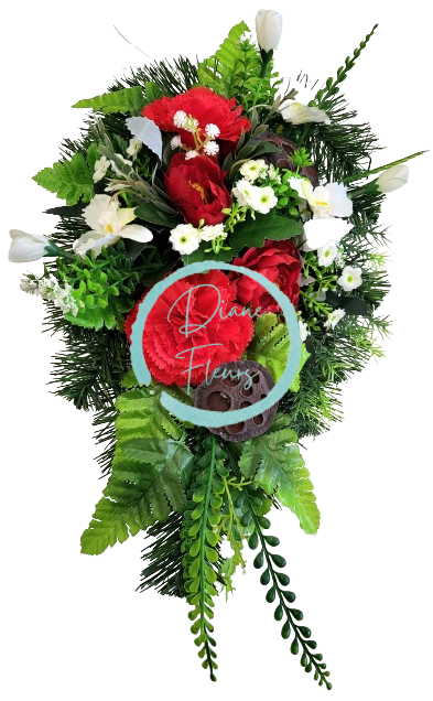 Smuteční aranžmán betonka umělé karafiáty, kalanchoe a doplňky 45cm x 27cm x 16cm AS774