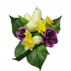 Csokor Tulipán & Nárcisz & Szellőrózsa x10 30cm lila & sárga & krém