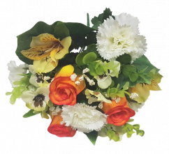 Artificial Carnations, Roses and Alstroemeria Bouquet x13 35cm Orange and Cream