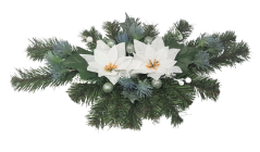 Vianočný aranžmán betonka Poinsettia & Bodliak & Doplnky 50cm x 25cm x 10cm biela & modrá & zelená