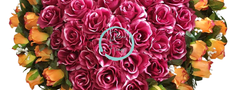 Krásný smuteční věnec "Srdce" z umělých růží 55cm x 55cm