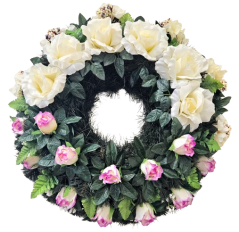 Corona funebre con rose e ortensie artificiali 65 cm AS944