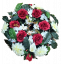 Umělý věnec borovicový růže, dahlie, gerbery, kaly a doplňky 55cm