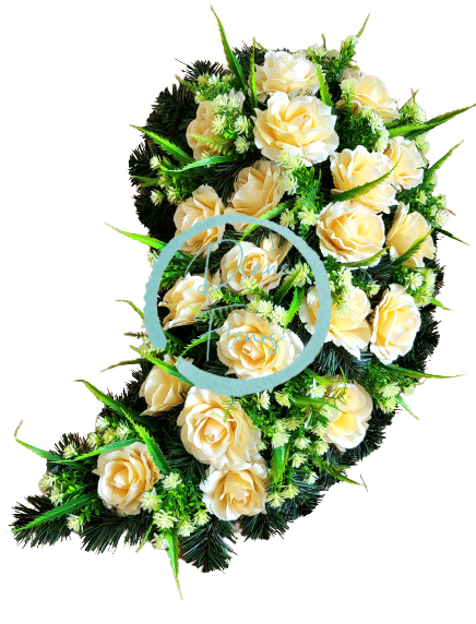 Pogrebni vijenac "Suza" od ruža i dodaci 70cm x 45cm