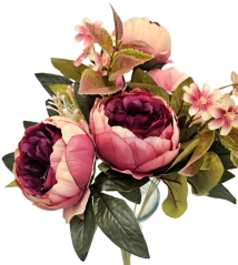 Buchet luxos de Bujori 48cm flori artificiale roz, burgundia