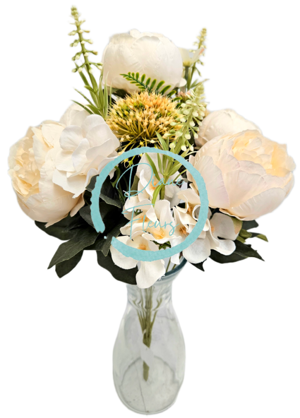 Луксозен букет Божури, Магарешки бодил, Хортензия 48 см изкуствен крем