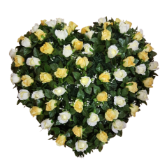Künstliche Kranz Herz-förmig mit Rosen 80cm x 80cm gelb & beige
