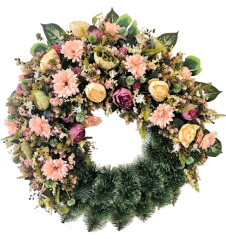 Künstliche Trauerkranz Exklusiv Pfingstrosen, Gerberen, Sedum und Zubehör Ø 100cm
