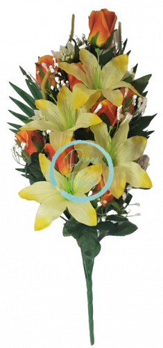 Artificial Roses and Lilies Bouquet x18 62cm Yellow and Orange