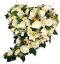 Smútočný veniec "Srdce" zahnuté s ružami, pivonkami, ľaliami a doplnkami 65cm x 65cm