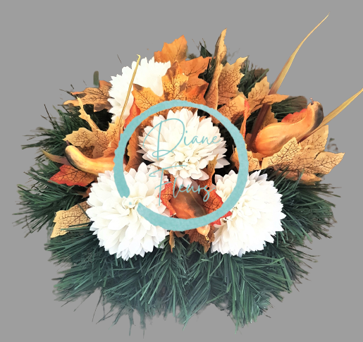 Бетонна аранжировка от изкуствени хризантеми и аксесоари 28 м x 16 см AS218