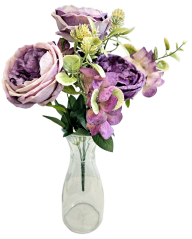 Mesterséges csokor bazsarózsa, hortenzia és kiegészítők 42cm lila