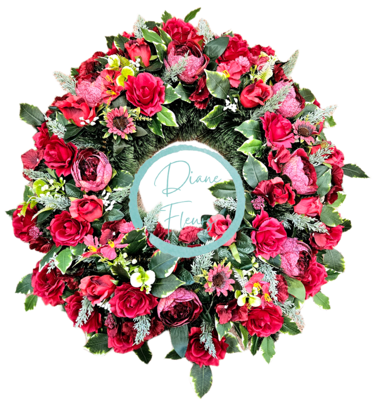 Smuteční věnec borovicový exclusive růže, pivoňky a doplňky 85cm AS1045