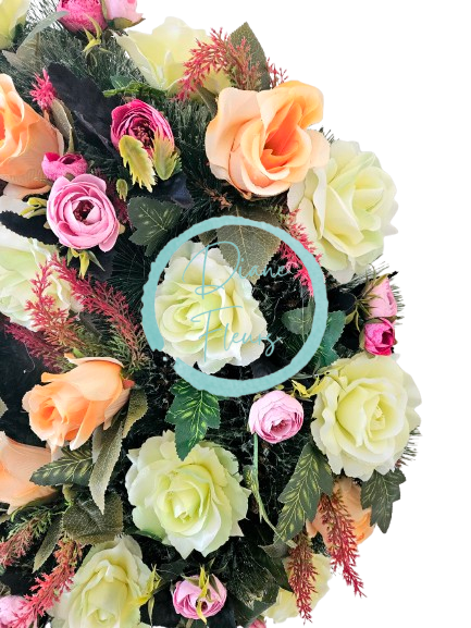 Luxury Artificial Pine Wreath Exclusive Roses, Ranunculus and Accessories 65cm